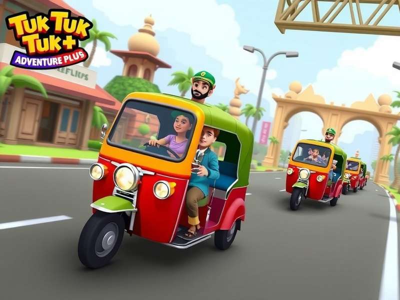 Tuk Tuk Adventure Plus game screenshot showing colorful auto-rickshaw racing